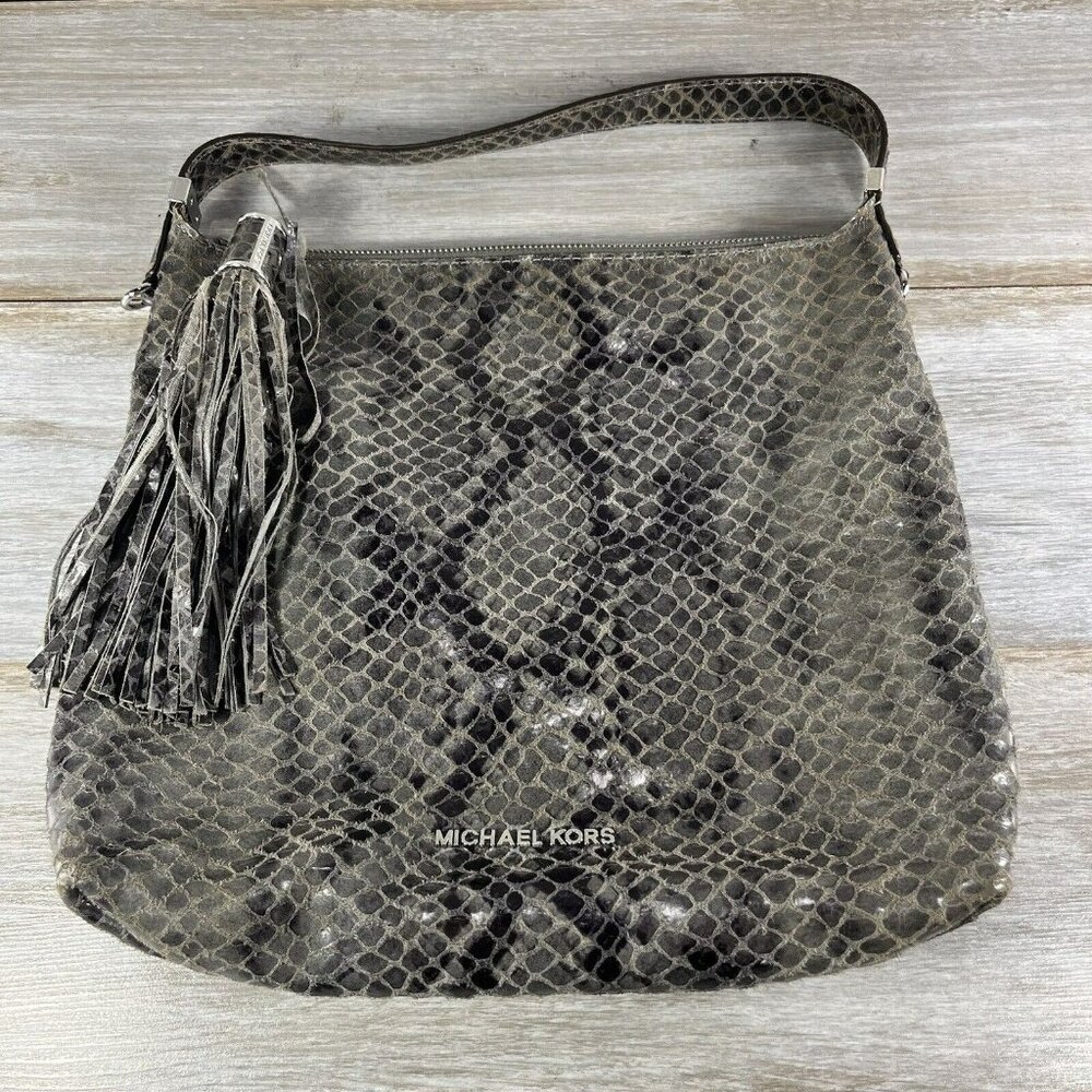 Michael Kors Gray Snake Print Shoulder Bag